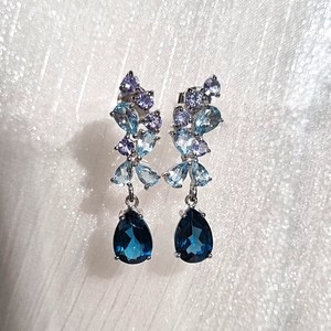Boucles d'oreilles pendantes en topaze bleue de Londres et tanzanite, pierres précieuses bleu profond pour femme, argent sterling 925, pierre de naissance de décembre, Twilight - Product Image 3