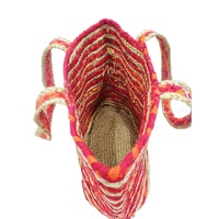 Sac fourre-tout décontracté bleu géométrique en jute recyclé fait main pour femme – Collection Chindi – Offre spéciale