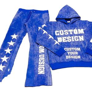 Conjunto de Sudadera con Capucha y Pantalones Deportivos Acampanados para Hombre, Estilo Casual, Lavado Ácido, Bordado Desgastado, Vintage, Streetwear, Dos Piezas - Product Image 1