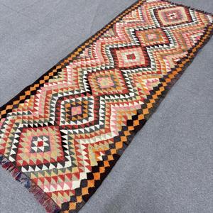 3.2x8 ft Vintage Kilim Turkish Rug <b>Red</b> Polka Dot Patchwork <b>Wool</b> Eco-Friendly Rug with Latex Backing - Product Image 2