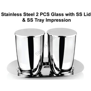 Stainless Steel Premium 2 PCS Glass with SS Lid & SS Tray Drinkware Set CLASSIC Stylish Design <b>Mirror</b> Polished - Product Image 1