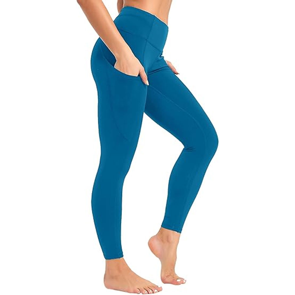 Professional Best Women's Mid Waist Yoga Leggings Elastic Waist Closure Solid Compression Workout Quick Dry Breathable Tummy