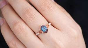 925 Sterling Silver Long Hexagon Cut Alexandrite Engagement <b>Ring</b> Rhodium Plated <b>Split</b> Shank <b>Ring</b> for Wedding Party - Product Image 6