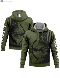 Custom 100% Cotton Pullover Sweatshirt <b>Hoodie</b> Bay <b>Orange</b> White-Black 3D American Flag and Deer Hunting Sports Front Logo - Product Image 4