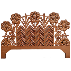 Tête de lit en bois sculptée à la main, décoration murale en feuilles et fleurs brunes, tête de lit marocaine, art mural floral vintage pour la décoration de la maison - Product Image 3