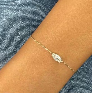 Pulsera moderna de moissanita Marquesa de 0,55 quilates, cadena de oro amarillo solitario clásico de 14K, regalo de claridad E/VS1 versátil - Product Image 4