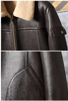 Veste en cuir d'agneau et fourrure pour homme, veste longue décontractée de style aviateur avec fermeture éclair, veste bomber en cuir véritable