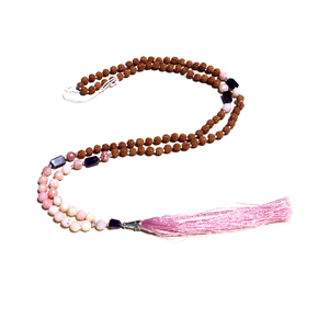 Rudraksha-Cuentas facetadas de ópalo rosa de calidad superior, 108 cuentas de mano para la oración de Yago Mala, piedra de cristal curativa Natural - Product Image 1
