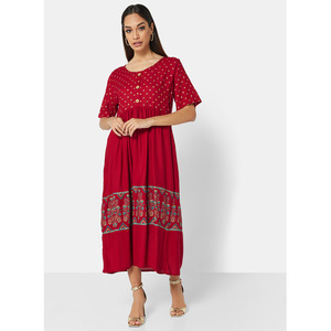 VESTIDO CORTO DE VISCOSA SUAVE CON BOTONES ESTILADOS EN LA PARTE DELANTERA ESTAMPADO CASUAL KAFTAN ÁRABE JALABIYA - Product Image 3