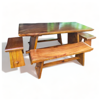 Mesa de Comedor Plegable de Madera Sua con Borde Natural y Sillas, Juego de Comedor Moderno y de Lujo para Uso en Interiores y Exteriores, Cocina/Sala de Estar, Indonesia