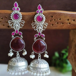 Boucles d'oreilles pendantes en pierre Monalisa, boucles d'oreilles Jhumka en argent, légères, bijoux indiens traditionnels, accessoire de vente en gros - Product Image 4