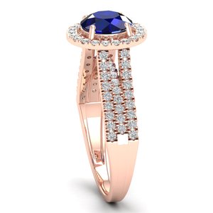 REYES Bagues de fiançailles classiques de luxe en saphir bleu avec pierres précieuses, certifiées IGI, or rose massif 14 carats et diamants pour mariage. - Product Image 3