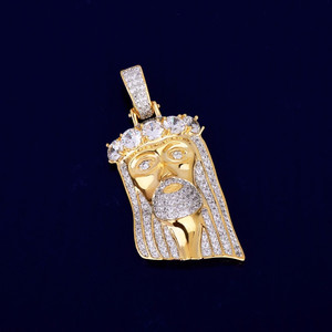 Or 18K. Pendentif tête de jésus en argent 925 Religieux Hip Hop Dieu Salut Mode Chaîne à breloques Collier avec pierre Moissanite - Product Image 4