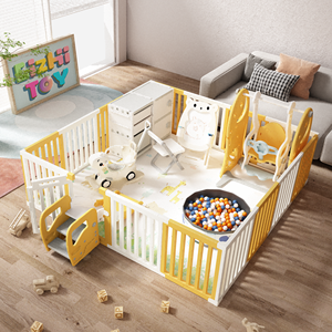 Corralito Modular de Plástico para Bebés con Puerta, Ventosas, Tobogán, Columpio, Piscina de Pelotas, Alfombra y Gabinete para Juegos en Interiores - Product Image 3