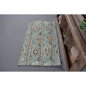 Alfombra turca clásica azul Beige Vintage 2,4x4,6 pies alfombra de retales de lana para sala de estar con respaldo de látex para adolescentes - Product Image 3