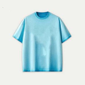 Camiseta de algodón 100% de lujo para hombre, camisetas lavadas con ácido de gran tamaño con logotipo Vintage en blanco de alta calidad, camiseta personalizada desteñida para hombre - Product Image 2