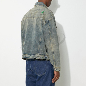 Premium Solid Color <b>Denim</b> <b>Jacket</b> For Men <b>Lightweight</b> Breathable High Street Jeans <b>Jacket</b> With OEM Custom Made Logo - Product Image 2