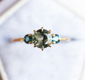 Anillo de plata de primera ley y ágata verde para mujer, sortija de compromiso, plata esterlina 925, piedra preciosa, piedra fina - Product Image 1