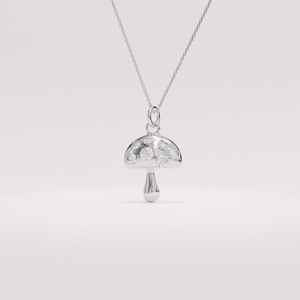 Collar con Colgante de Hongo Minimalista en Plata de Ley 925 con Baño de Oro Vermeil, Hecho a Mano, con Circonitas Cúbicas, Joyería de Recuerdo, Regalo Unisex - Product Image 6