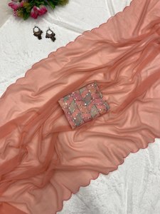 Dernier concepteur traditionnel exclusif Saree Heavy Georgette Fabric Superbe détail de fantaisie pour les vêtements ethniques de mariée indiens pakistanais - Product Image 6