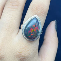 Opale de feu noire naturelle bague en argent sterling 925 opale noire éthiopienne pierre précieuse goutte de larme bague opale noire de feu pour pierre de naissance