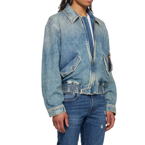 Vestes bomber en jean bleu délavé unisexe personnalisées 2025, ourlet élastique, coupe ample et oversize, streetwear, vestes en jean pour hommes - Product Image 5