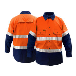 Camisas de Trabajo de Algodón de Dos Tonos, Camisa de Trabajo de Seguridad de Alta Visibilidad con Reflectores, Ropa de Trabajo de Manga Larga para Hombre, Logotipo Personalizado - Product Image 2