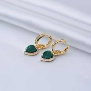 8x8 mm <b>Heart</b> Malachite Stone <b>Silver</b> Dangle <b>Earrings</b> Turkish Handcrafted Wholesale <b>Sterling</b> <b>Silver</b> Jewelry - Product Image 1