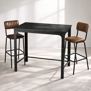 Industrial <b>Bar</b> <b>Table</b> Set with Chairs | Mango Wood Top Metal Frame <b>Bar</b> Furniture | Restaurant Cafe <b>Bar</b> <b>Table</b> Set Custom - Product Image 1