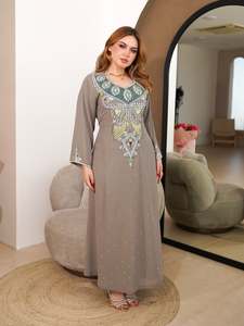 Saudi Arabic Muslim <b>Wedding</b> A-Line Modest <b>Simple</b> Solid Beaded Crystal Embroidery Sequined Chiffon Polyester <b>Long</b> <b>Sleeve</b> - Product Image 5