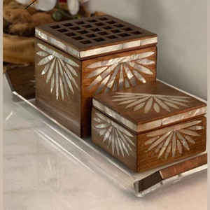 Juego de incrustaciones de nácar y madera <span class=keywords><strong>Bakhoor</strong></span> con bandeja quemador de incienso y caja al mejor precio de Royal Artisans - Product Image 1