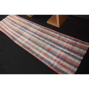 พรมเย็บปะติดปะต่อกันสีฟ้าสีส้มที่ทันสมัย2.7 x 9.5ft ผ้าขนสัตว์โพลีเอสเตอร์วิสคอสลาเท็กซ์ด้านหลังสำหรับวัยรุ่นออกแบบห้องโถงสี่เหลี่ยมสำหรับการใช้ชีวิต - Product Image 4