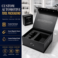 Boîte de rangement pour outils de detailing automobile avec logo personnalisé, fermeture magnétique, plateau en EVA découpé sur mesure, impression intérieure noir mat, pour salons professionnels