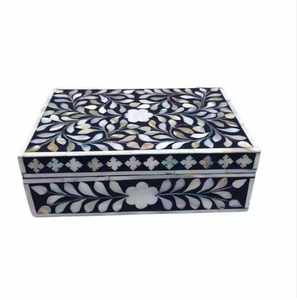 Caja de Joyería de Madera con Incrustaciones de Hueso, Diseño Geométrico Multicolor, Hecha a Mano, de Alta Calidad, Decorativa y Funcional - Product Image 3