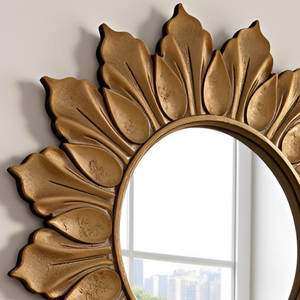 Espejo de Pared con Diseño de Girasol Vintage con Marco de Madera Dorada Envejecida, Espejo Decorativo Redondo para Sala de Estar o Dormitorio - Product Image 3