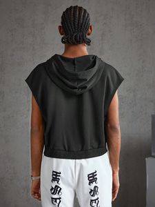 Camisetas sin mangas con capucha de entrenamiento para hombre con estampado personalizado, tejido de rizo que absorbe la humedad, culturismo, corte muscular, sudaderas sin mangas para gimnasio - Product Image 2