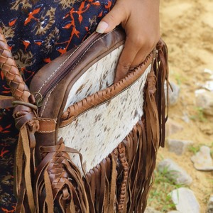 Nouveau concepteur frange sac à bandoulière à la main cheveux sur peau fourrure 100% en cuir véritable sac à bandoulière pour les femmes multi-usages sac élégant - Product Image 3