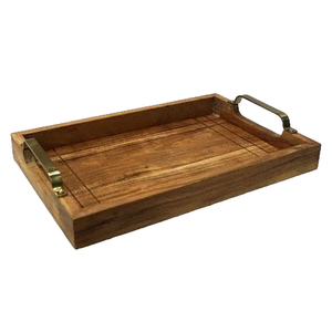 Bandeja de madera con forma de rectángulo hecha a mano en el extranjero del mundo antiguo con mango de metal Calidad estándar para hotel y restaurante - Product Image 5