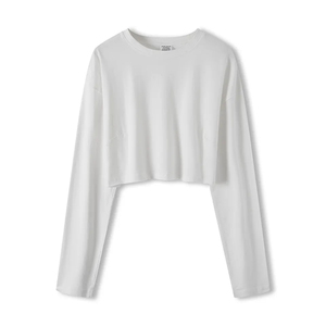 Crop Tops Logo tricoté respirant 100% coton pour femmes pour l'été Manches raglan décontractées écologiques - Product Image 2