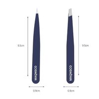 Juego de Pinzas Profesionales de Acero Inoxidable con Punta Curva Inclinada y Tacto Suave para Belleza y Depilación de Cejas, Color Azul Marino