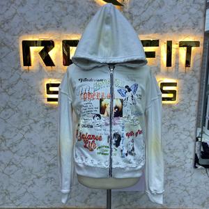 Sudadera con Capucha de Diseño Moderno con Cierre y Detalles Desgastados, Chaqueta con Cierre y Pedrería, Lavado Ácido, Sudadera de Forro Polar para Hombre, Estilo Urbano - Product Image 1