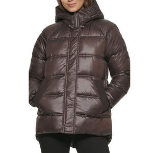 Nouveautés Vestes doudounes pour femmes Style Street Wear Couleurs unies ou tissu imprimé Veste doudoune pour femmes avec capuche amovible - Product Image 5