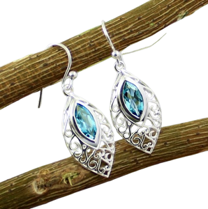Pendientes para mujer Pendientes de piedras preciosas de Topacio Azul 925 Plata de ley sólida Niñas Piedra azul Niñas Pendientes colgantes Joyería de plata - Product Image 1