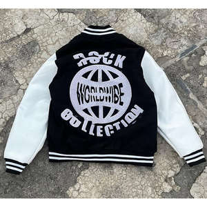 Veste de baseball Letterman en cuir pour hommes, avec broderie en laine et chenille, veste universitaire personnalisée. - Product Image 2