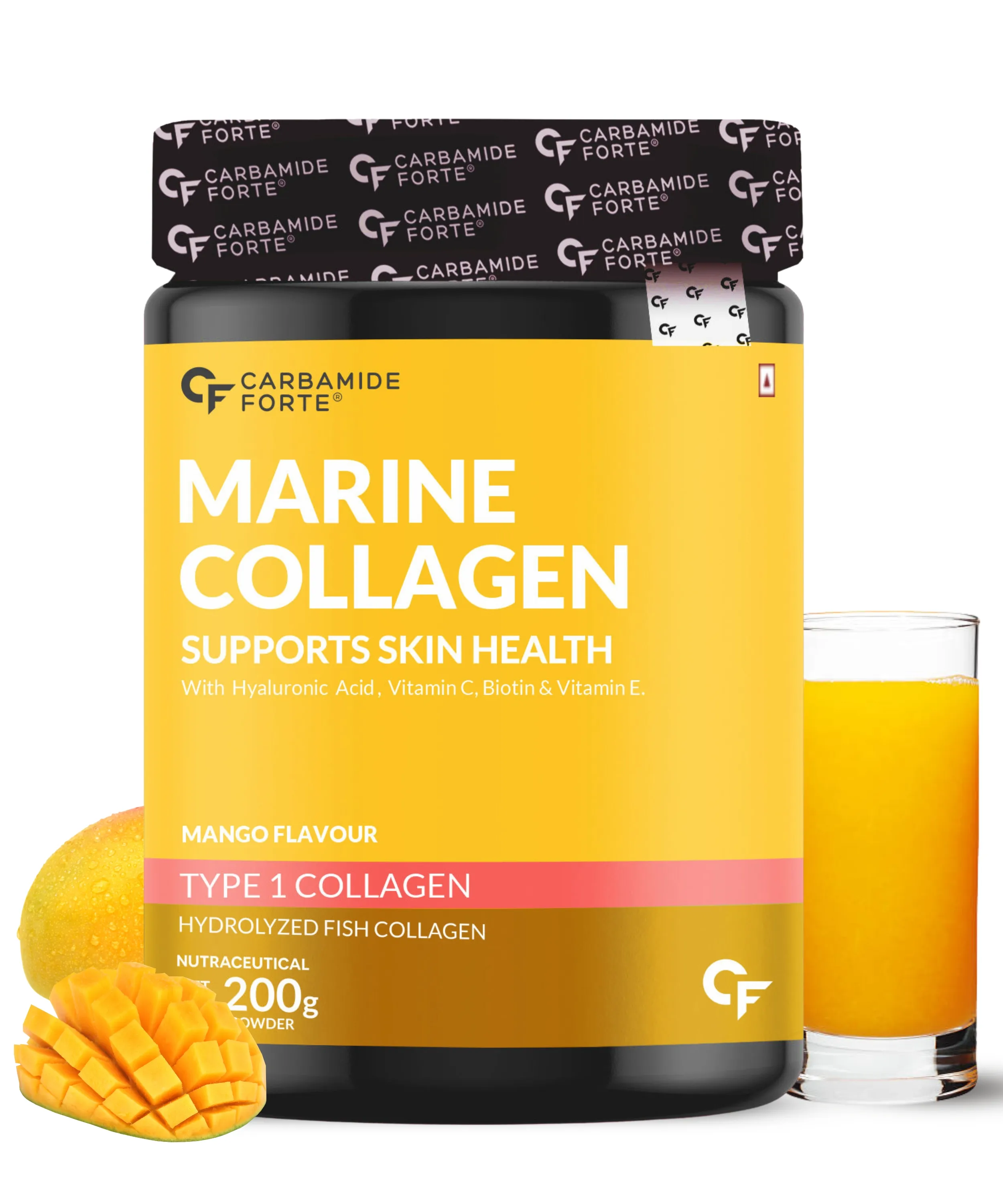 Marine Collagen Powder Supplement - for Skin Fish Collagen Powder for Women & Men - 200g Powder - Alphanso Mango Flavour
