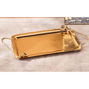 Plateau de service en métal doré antique avec poignées décoratives, plateau de service pour snacks de table, parfait pour la décoration intérieure et les événements. - Product Image 1