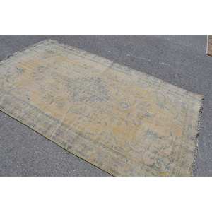 Alfombra clásica de lana amarilla Beige de 5,1x8,7 pies, alfombra de piel rectangular de retazos de diseño turco Vintage para sala de estar, pasillo, látex - Product Image 2