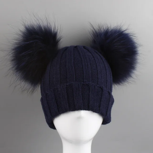 Unisex nuevo mapache real doble piel Pom sombrero gorros para niños ganchillo niños sombreros de punto lindo niña niño Otoño Invierno sombrero de punto - Product Image 1