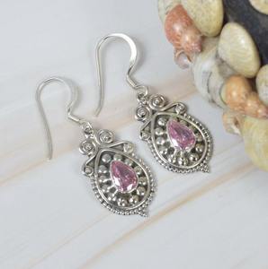 Pendientes para mujer, pendientes de piedras preciosas de topacio rosa, Plata de Ley 925 sólida, pendientes colgantes de Piedra Rosa para niñas, joyería de plata - Product Image 4