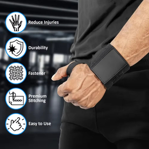 Muñequeras de algodón resistente con logotipo personalizado para adultos, correas de muñeca de gimnasio para soporte en entrenamientos de levantamiento de pesas, venta al por mayor - Product Image 5
